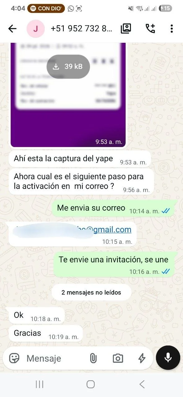 Cliente agradeciendo tras recibir la activación de su cuenta